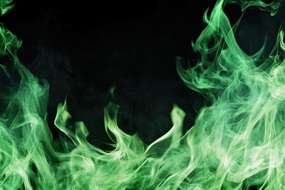 Vibrant green flames on black