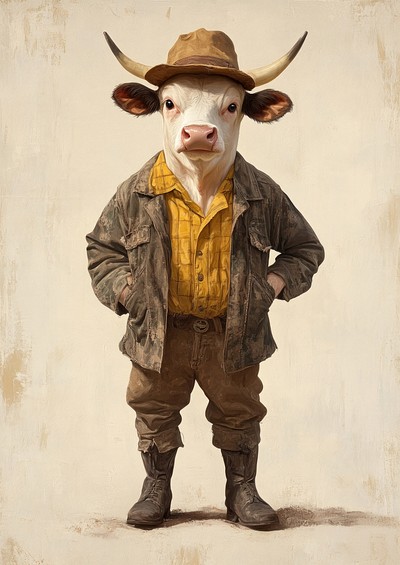 Cow costumes wearing farmer animal human painting.