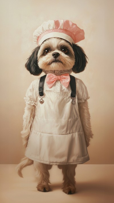 Shih Tzu dog costumes wearing waitress animal portrait human.