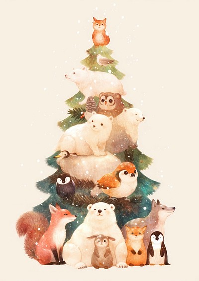 Cute forest animals christmas illustration woodland.