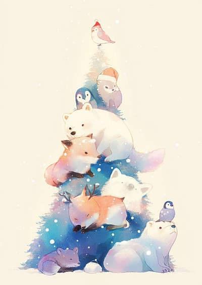 Cute animals christmas illustration winter.