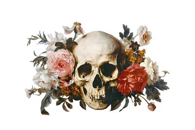 Skull with flowers art illustration painting.