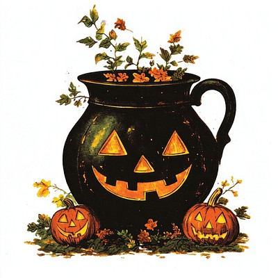 Halloween cauldron halloween vintage style.