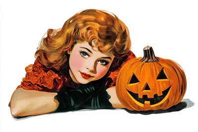 One Halloween teenage character halloween vintage retro.