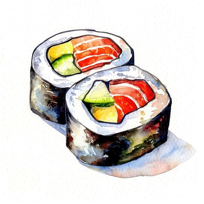 Colorful watercolor sushi rolls