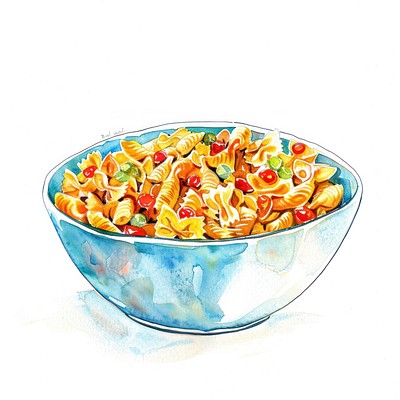 Colorful pasta in blue bowl