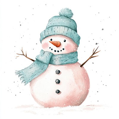 Snowman winter illustration watercolor.