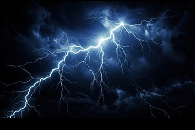 Glowing lightning electrifies thunderstorm nature electricity.