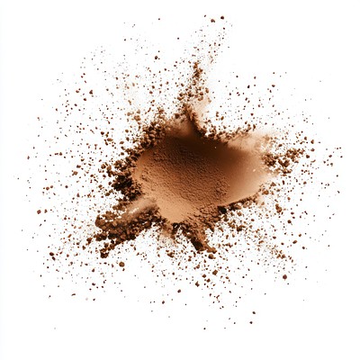 A flying coffee powder splash background cocoa white.