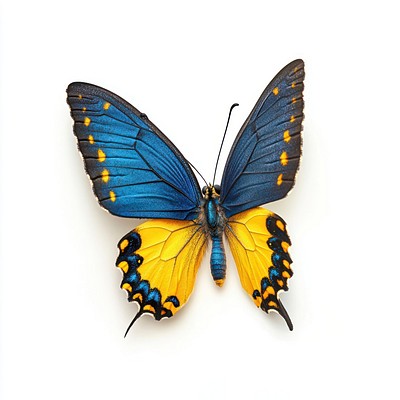 A flying blue yellow butterfly photography background insect.