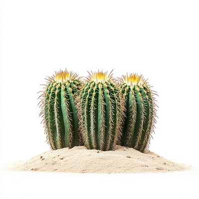 Three different cactus on a sand cacti photography background.