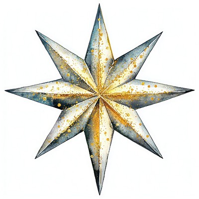 Watercolor star gold eight-pointed.