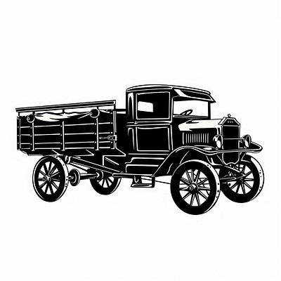 Vintage truck black white illustration