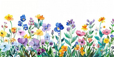 Colorful watercolor floral border