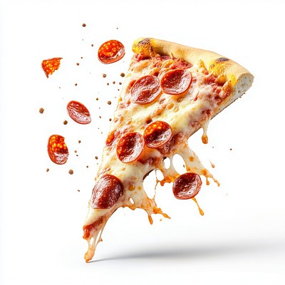 Pepperoni pizza flying in the air food delicious cheese.