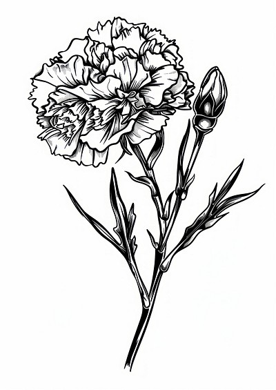 Detailed black and white carnation