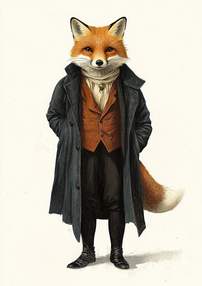 Fox costumes wearing victorian fashion outfit animal clothing coat.