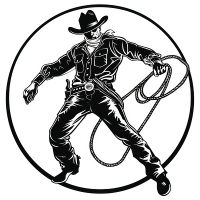 Cowboy roping in action illustration