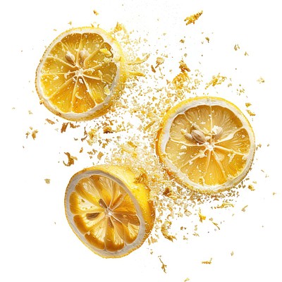 Exploding dried three lemons food fruit photography.