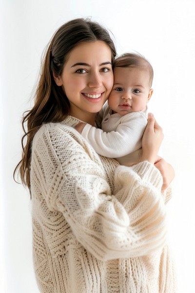 Mom holding newborn photo smile photography.