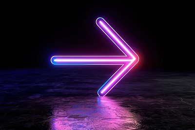 3D render of neon arrow icon light.