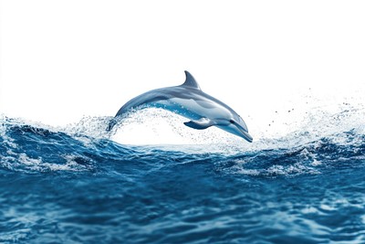 Deep blue ocean with dolphin jumping animal mammal waves.