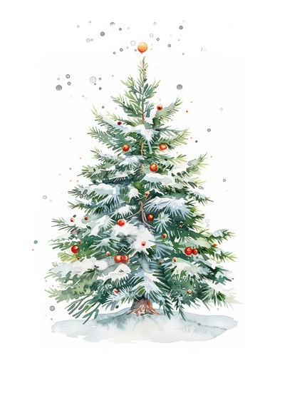 Festive snowy Christmas tree illustration