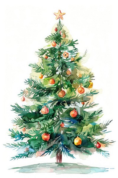 Festive watercolor Christmas tree illustration