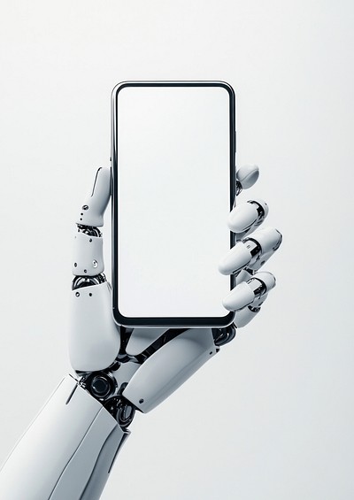 Robot hand phone smartphone background.