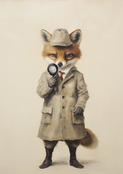 Fox costumes wearing detective outfit animal magnifying vintage.