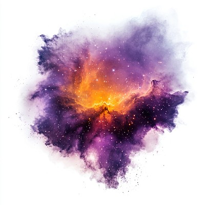 A vibrant nebula with purple and orange color universe space illustration.