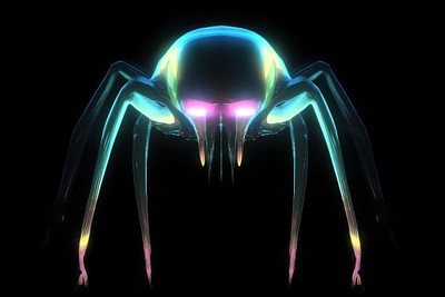 Sci-fi creature spider neon glow.