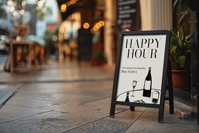 Happy hour signboard on street