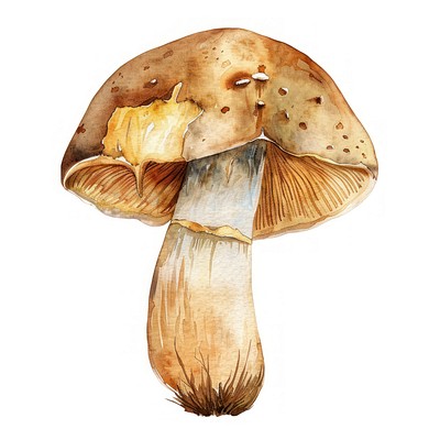 Watercolor illustration of mushroom fungus fungi botanical.