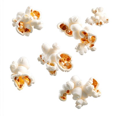 Flying popcorns background isolated snack.