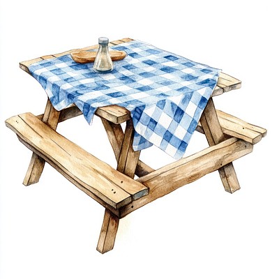 Picnic table illustration tablecloth watercolor.