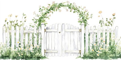 Wooden arch garden fence illustration.