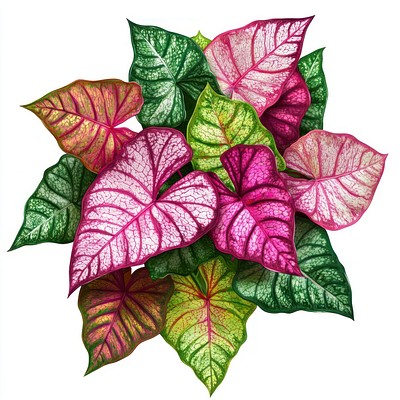 Real caladium bush leaves leaf vibrant.