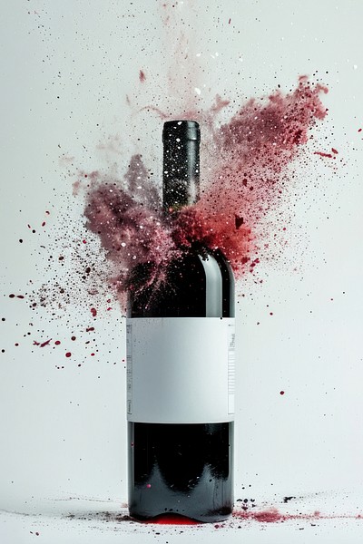 Exploding bottle red wine explosion splash photography.