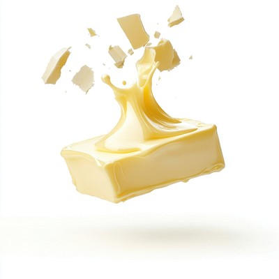 Exploding block of butter background floating melting.