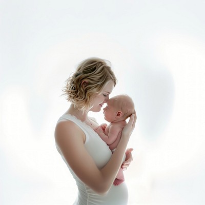 Side view photo of a mother with her newborn baby photography portrait relationship.