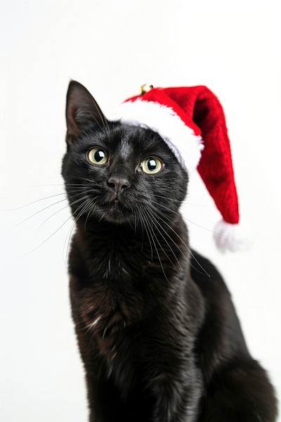 Cat wearing a santa hat animal black pet.