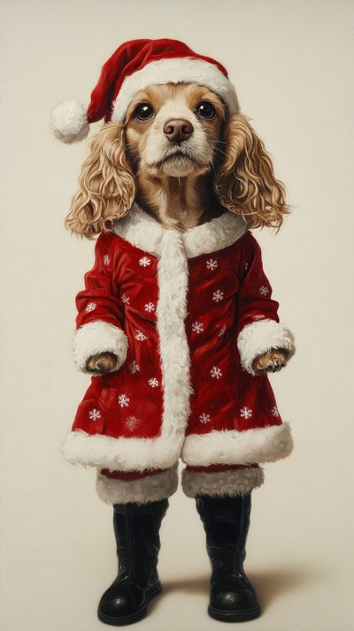 Cocker spaniel costumes wearing christmas theme dress animal human pet.