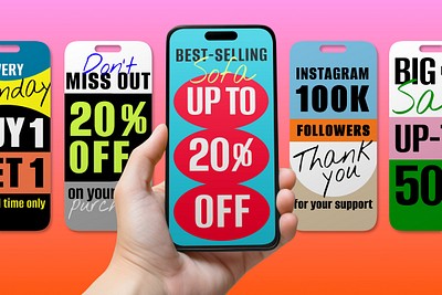 Colorful promotional discount banners phone UI design