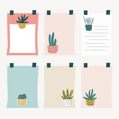 Cute paper notes illustration set