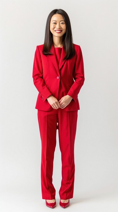 Confident woman in red suit