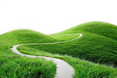 Serene green hills winding path