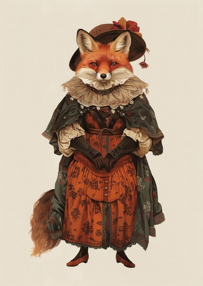 Fox costumes wearing victorian fashion outfit animal painting human.