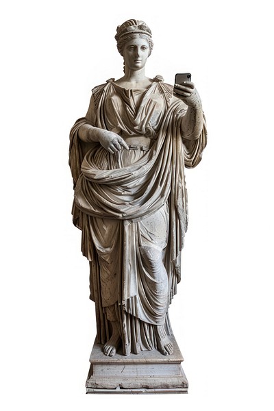 Roman goddess statue phone electronics sculpture.