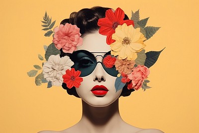 Floral sunglasses woman portrait art